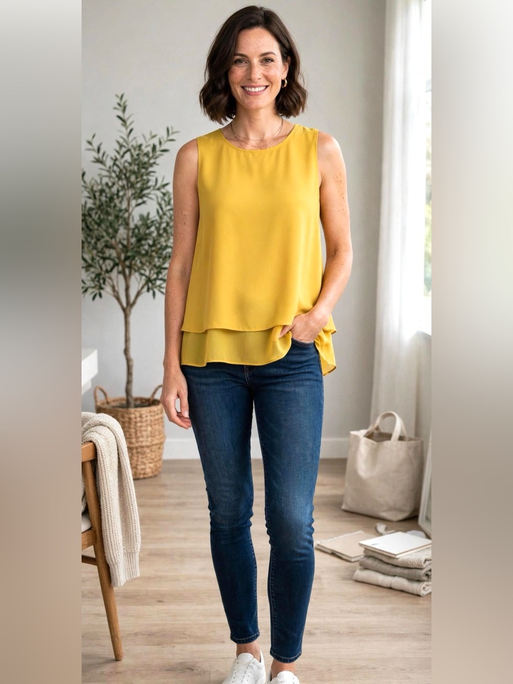 Melanie Lyne layered sleeveless blouse in yellow